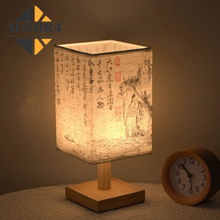 Lampe de Bureau en Bois Rétro de Style Chinois
